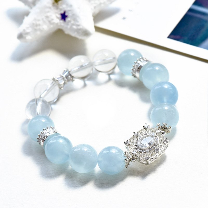 Natural Aquamarine Bracelet with White Crystal Accents