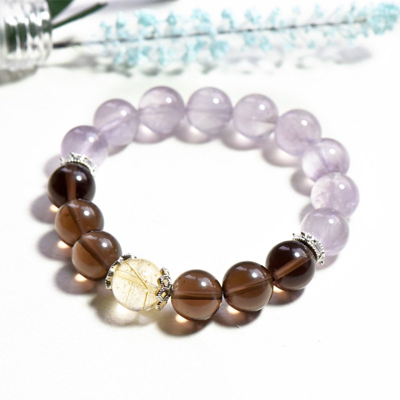 Natural Purple Rabbit Hair Crystal Bracelet with Ice Obsidian