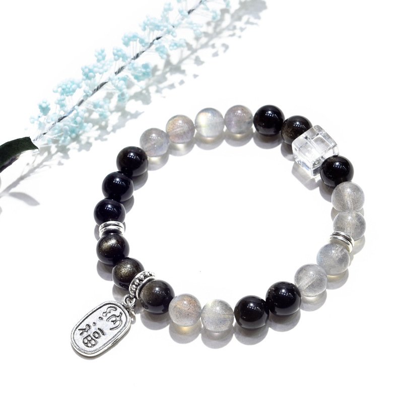 Natural Moonstone and Gold Obsidian Wealth Bracelet