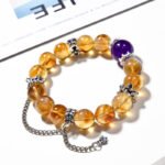 Yellow Aasai Crystal Bracelet with Yellow Quartz Beads, Color-Protected Alloy, Natural Purple Quartz