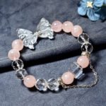 “Natural Pink Quartz Butterfly Bracelet – Creative Crystal Design with White Quartz Wings”