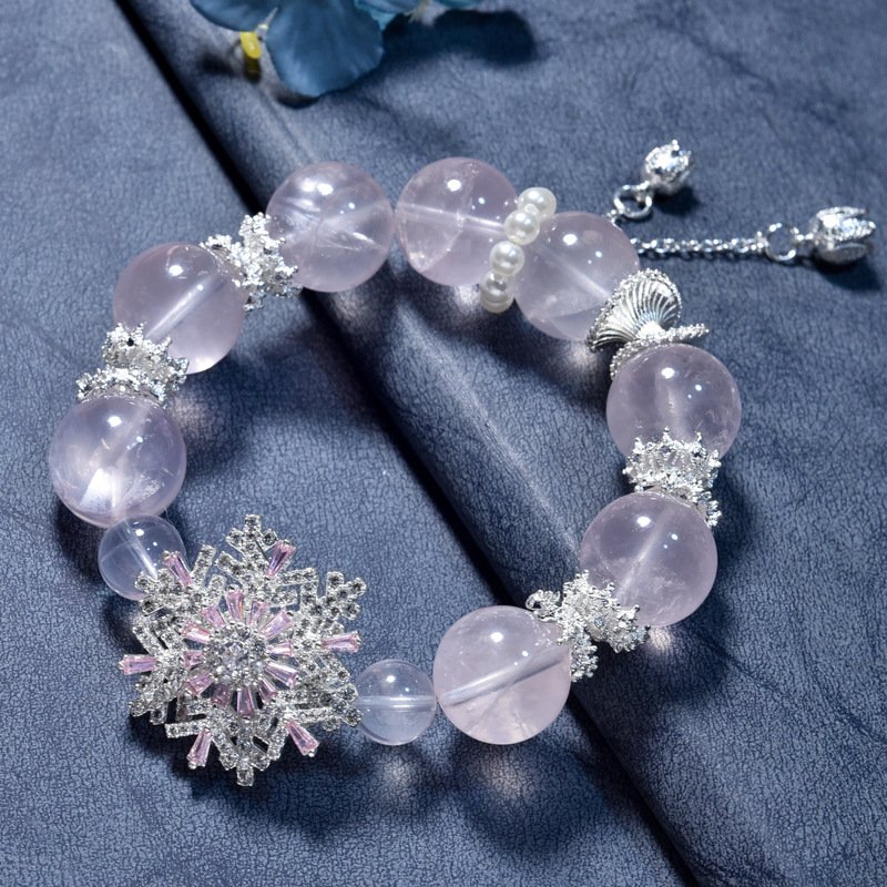 Natural Rose Quartz Bracelet – Fashion Snowflake Design for Attracting Love