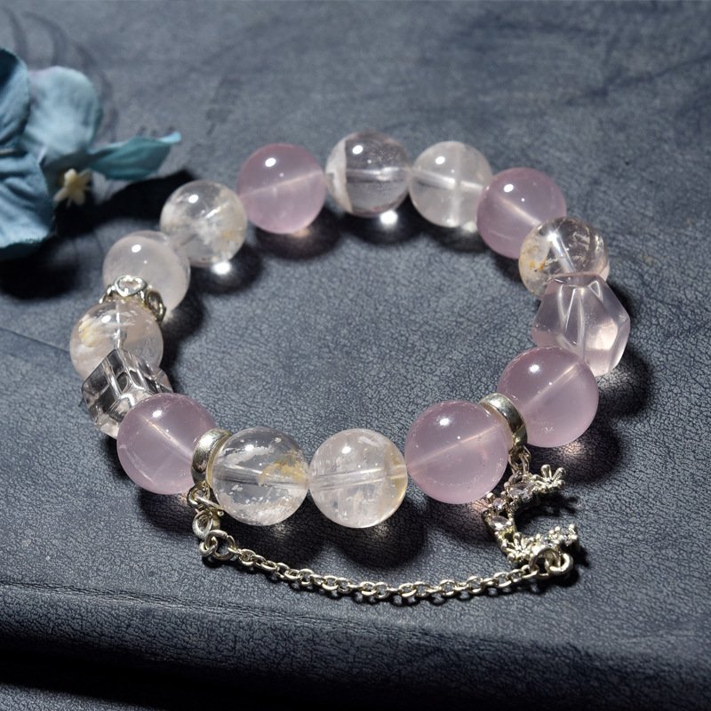 Snowflake Phantom Crystal Bracelet – Natural Rose Quartz with Butterfly Accent