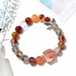 Natural Red Gel Flower Crystal Bracelet with Green Phantom Stone – Chinese Style Jewelry