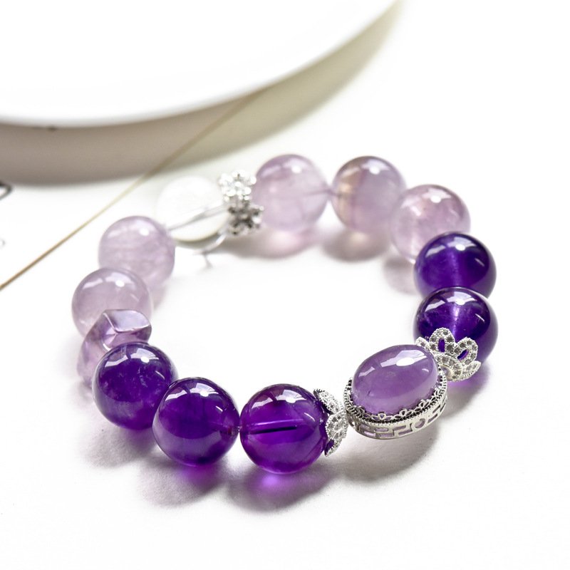 Amethyst Bracelet with Purple Rabbit Hair Crystal and Cabochon Design