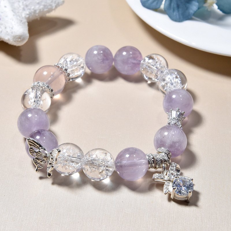 New Natural Purple Rabbit Hair Amethyst Bracelet with Butterfly Charm