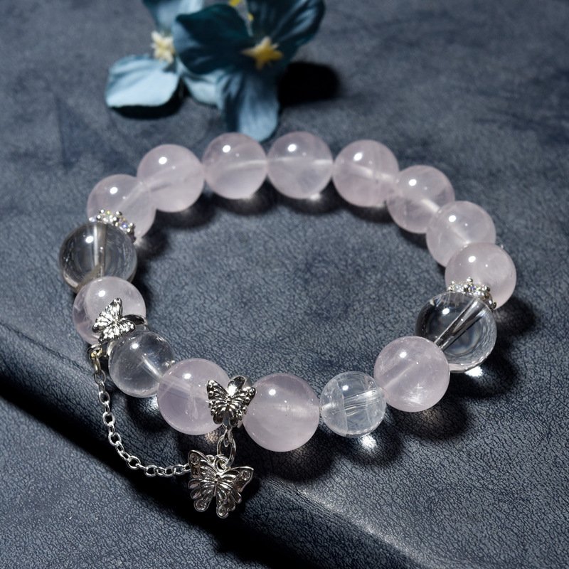 Starlight Pink Quartz Bracelet – Butterfly Charm Design