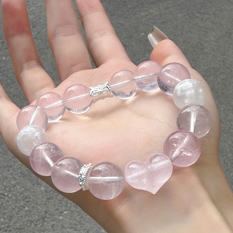 Natural Heart Shaped Pink Quartz Bracelet