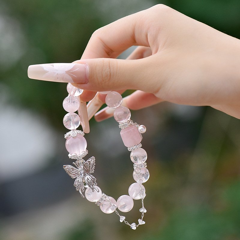 Natural Snowflake Quartz and Rose Quartz Bracelet