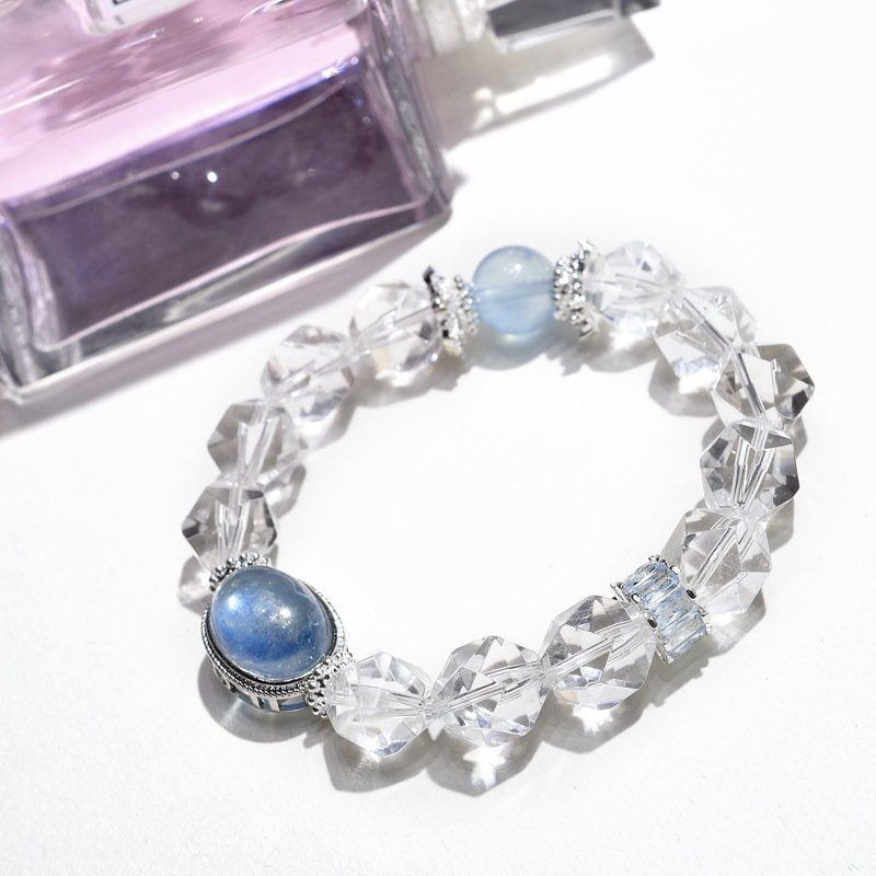 Natural White Crystal Bracelet with Aquamarine Accents