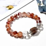 Natural Red Flower Quartz and Black Gold Tourmaline Bracelet