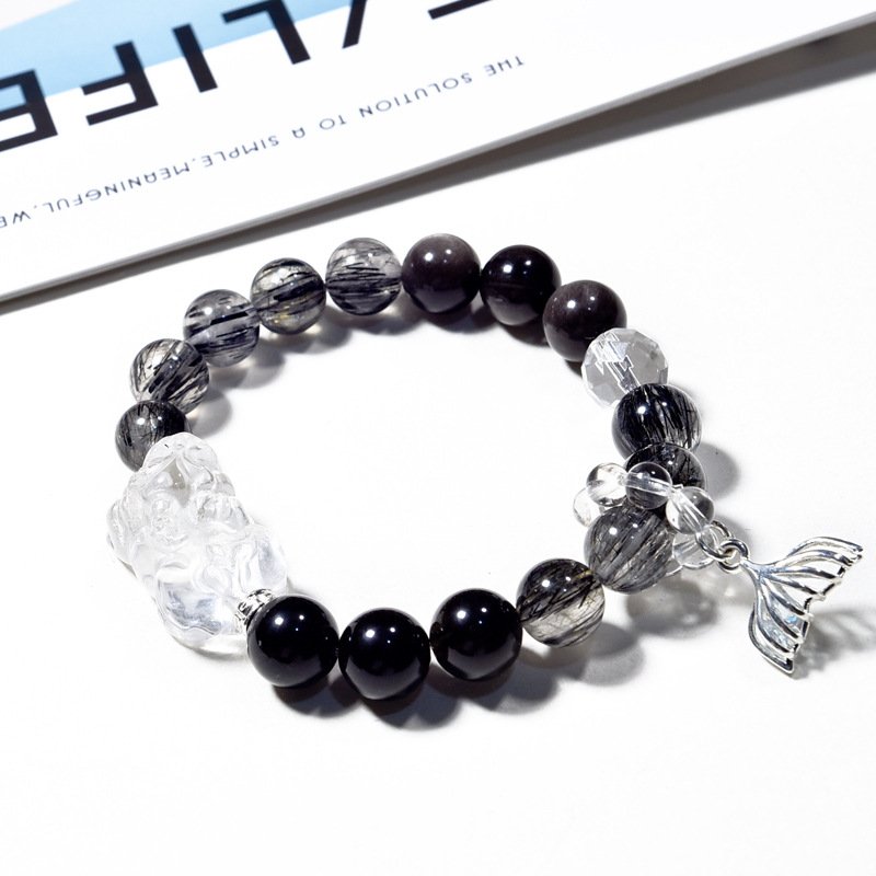 Black Hair Crystal Bracelet with Pixiu Charm