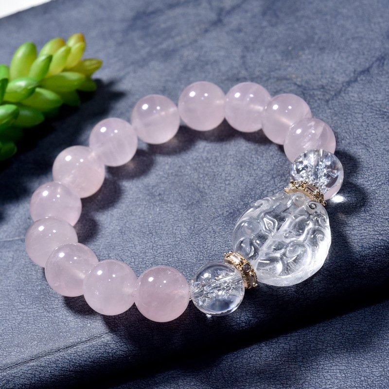 Natural Pink Quartz and White Quartz Fox Bracelet