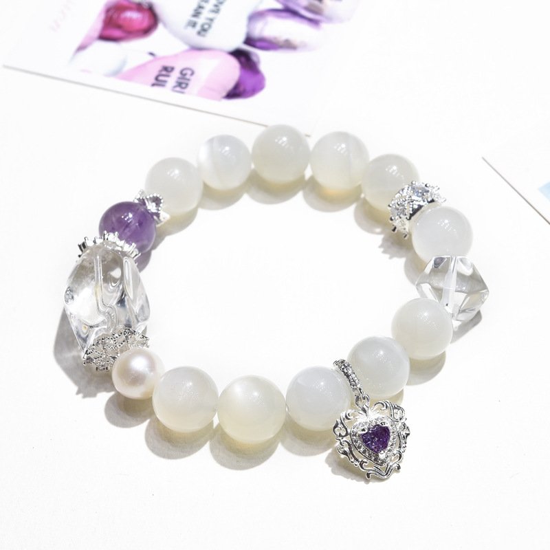 Natural White Moonstone & Quartz Bracelet