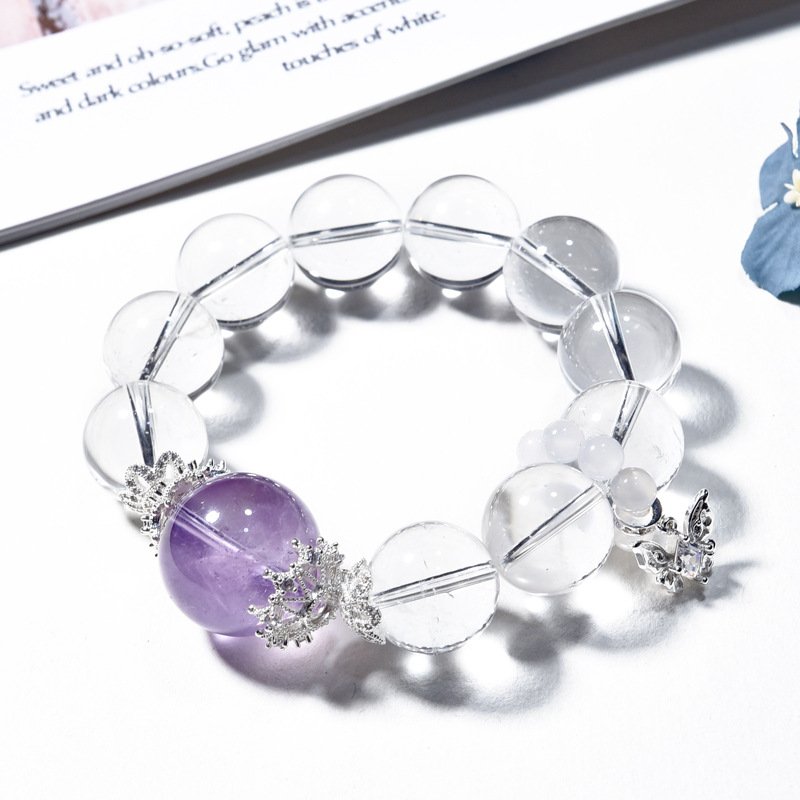 Natural White Quartz & Amethyst Bracelet