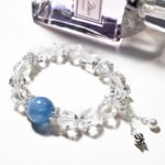 Natural White Crystal Faceted Bracelet with Aquamarine Accents