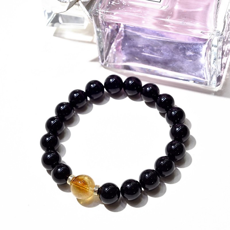 Natural Black Tourmaline Bracelet with Yellow Tower Quartz