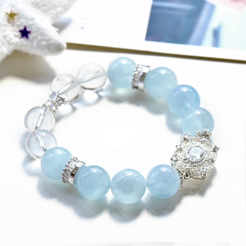 Natural Aquamarine Bracelet with White Crystal Accents