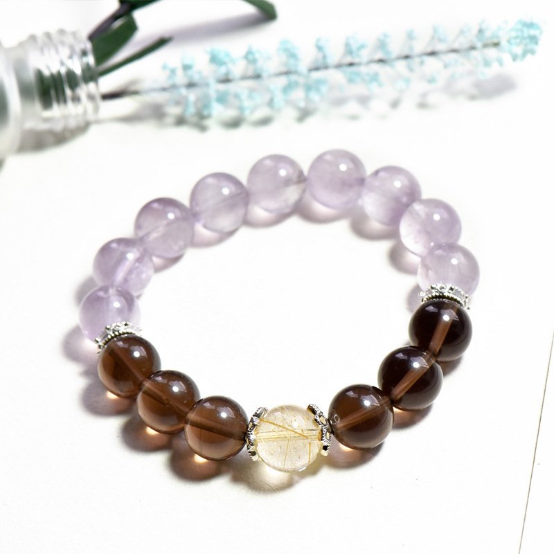 Natural Purple Rabbit Hair Crystal Bracelet with Ice Obsidian