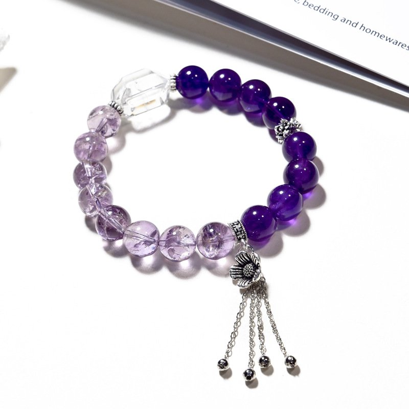 Natural Purple Amethyst Bracelet with White Crystal and Purple Assay