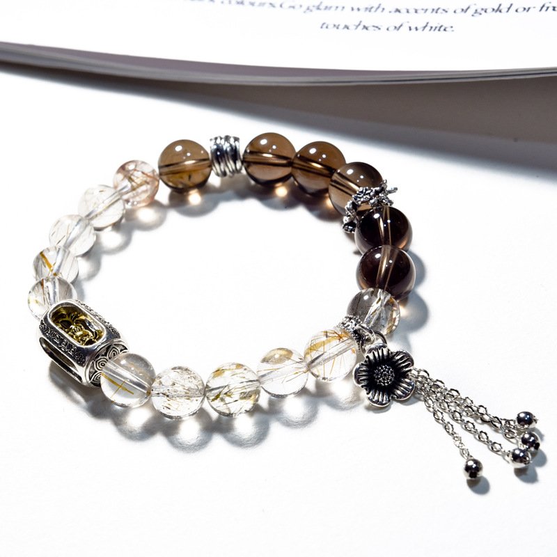 Natural Black Gold Super Seven Bracelet with Natural Tea Crystal