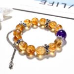 Yellow Aasai Crystal Bracelet with Yellow Quartz Beads, Color-Protected Alloy, Natural Purple Quartz