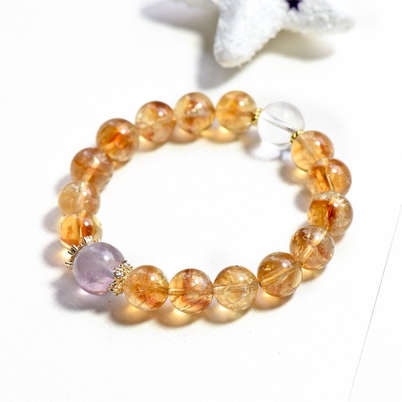 Natural Yellow Asai Crystal Bracelet with Purple Rabbit Fur