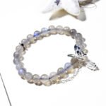 Gray Moonstone Bracelet with Color-Preserving Butterfly Decoration