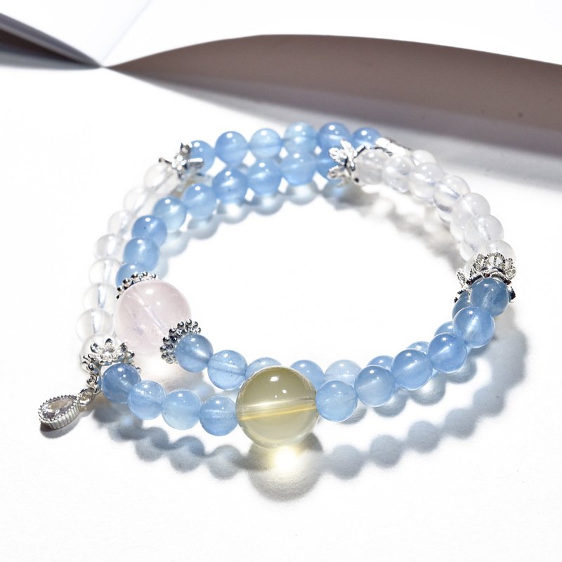 Multi-Wrap Natural Aquamarine Crystal Bracelet