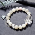 Natural White Moonstone and Clear Quartz Fox Bracelet – Unique and Elegant Design