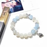 Natural White Moonstone and Aquamarine Heart Bracelet – Unique and Elegant