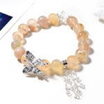 Natural Cherry Blossom Agate Crystal Bracelet with Butterfly – Unique Design