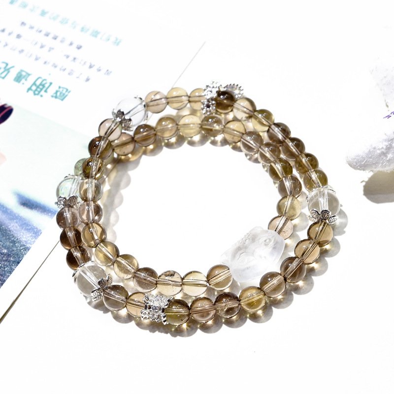 Copper Shunfa Multi-Wrap Natural Tea Crystal Bracelet with White Crystal Fox – Fresh Korean Style