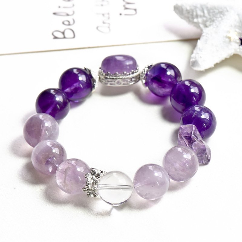 Amethyst Bracelet with Purple Rabbit Hair Crystal and Cabochon Design