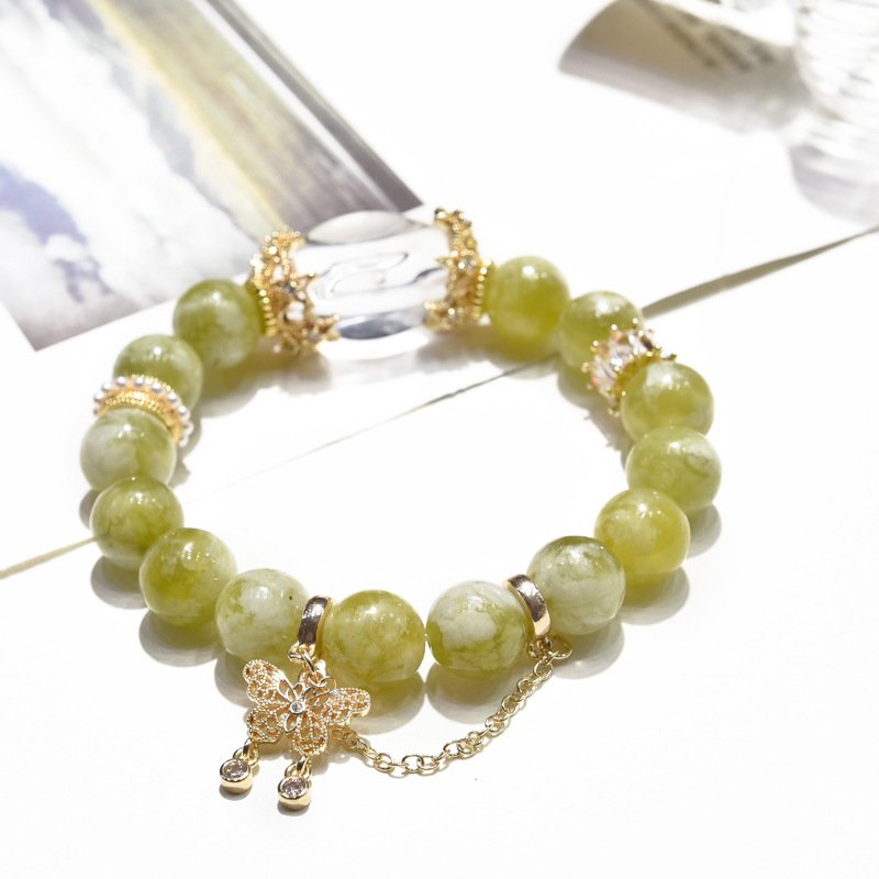 Natural Xiuyu Jade Bracelet – Green Tea & Milk Cap Design