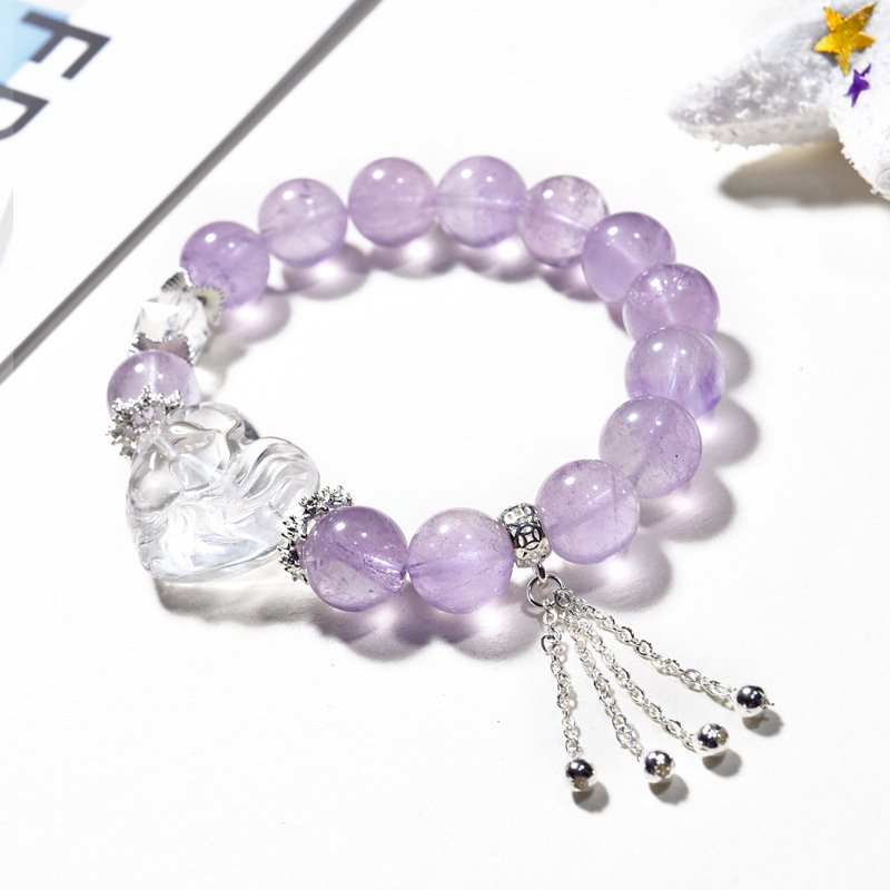 Natural Lavender Amethyst Fox Bracelet – New Oriental Style