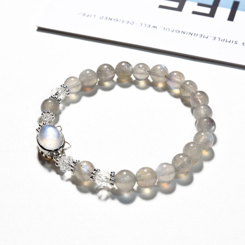 Original Design Gray Moonstone Cat Head Bracelet