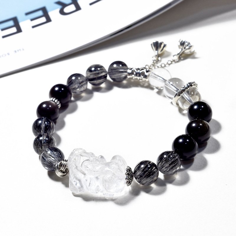 Black Rutilated Quartz Bracelet with Pixiu Pendant