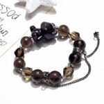 Tea Quartz & Silver Obsidian Bear Bracelet