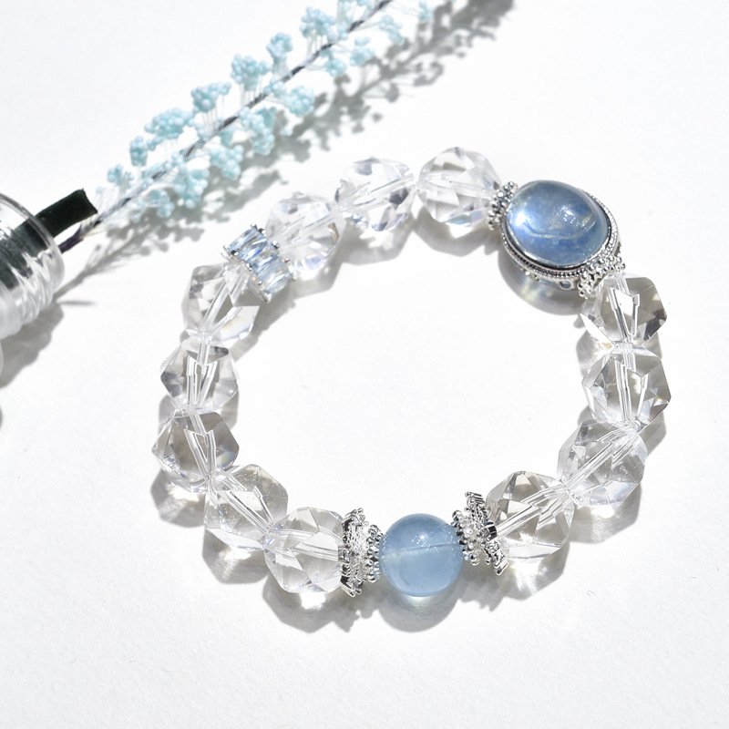 Natural White Crystal Bracelet with Aquamarine Accents