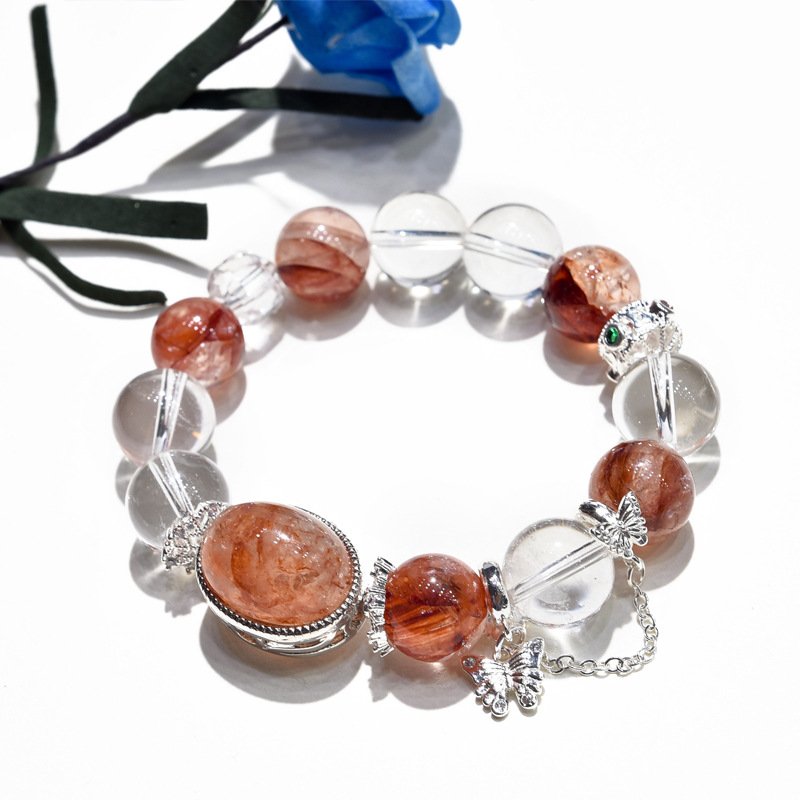 Red Gel Flower Crystal with Egg Surface Design Bracelet