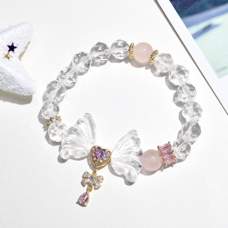 Natural Multi-Faceted White Crystal Butterfly Wing Bracelet