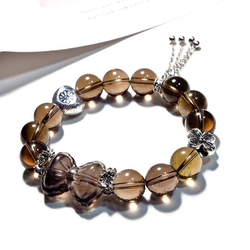 Natural Tea Quartz Bracelet with Bow Accent