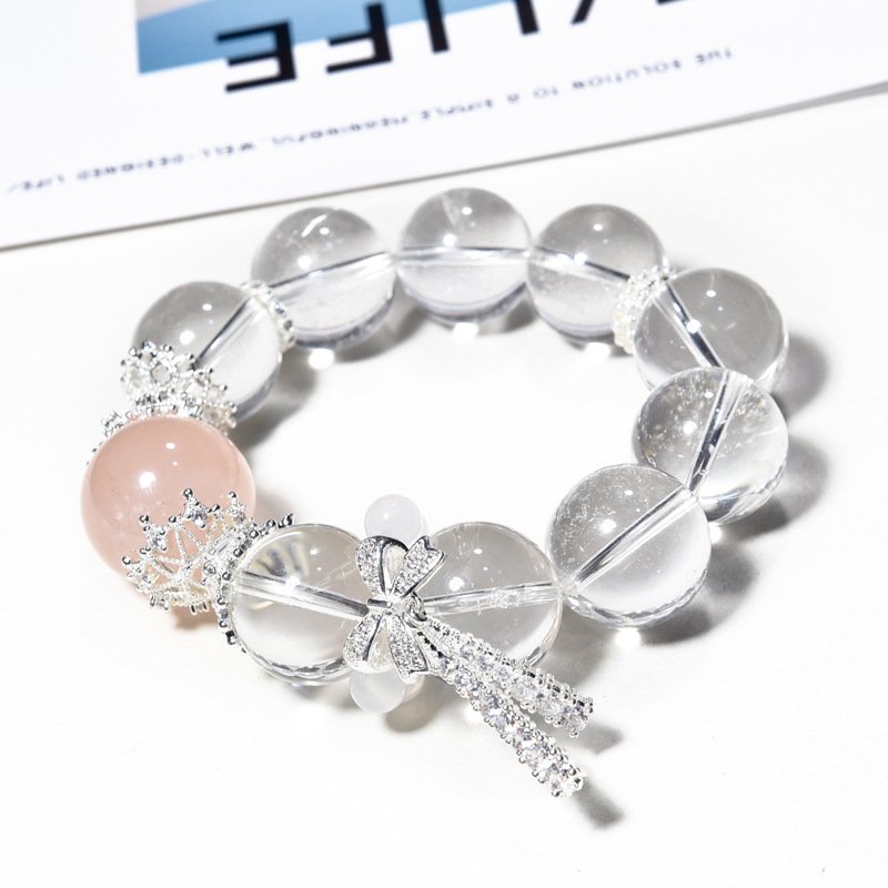 Natural White Quartz & Pink Crystal Bracelet