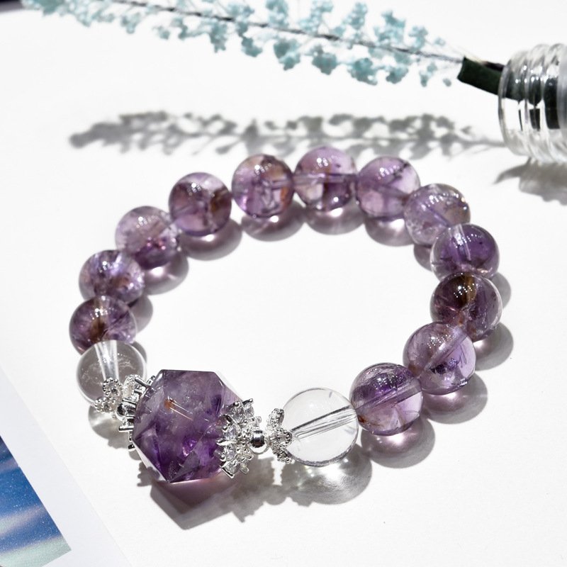 “Natural Amethyst Bracelet – Purple Ametrine Beaded Bracelet”