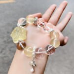 Natural White Crystal Bracelet with Lemon Yellow Nine-Tailed Fox Pendant