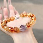 Natural Yellow Asai Crystal Bracelet with Purple Rabbit Fur