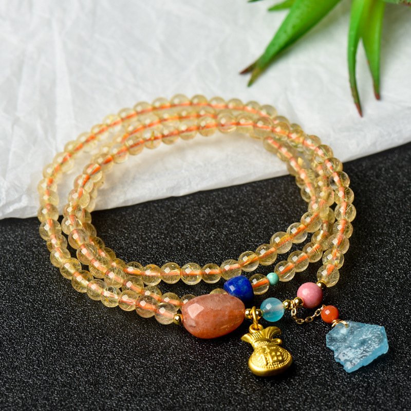 Golden Hair Quartz Triple Wrap Bracelet