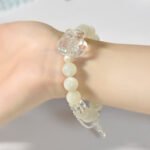 Natural White Moonstone and Clear Quartz Fox Bracelet – Unique and Elegant Design