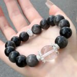 Natural Silver Obsidian & White Crystal Bracelet – Elegant Fashion Jewelry for Women